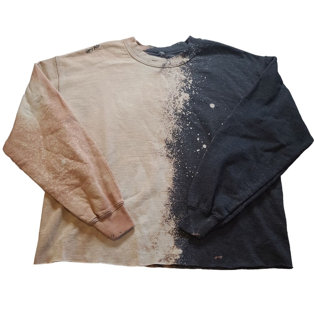 Gypsy JoLee Split Bleach Acid Wash Crew Distressed Oversized Sweatshirt Size M